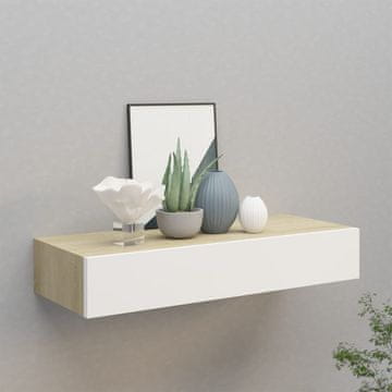Vidaxl vidaXL Stenska polica s predalom hrast in bela 60 x 23,5 x 10 cm MDF