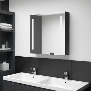 shumee vidaXL Kopalniška omarica z ogledalom in LED svetilko sijajno črna 62x14x60 cm