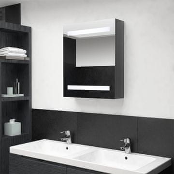 shumee vidaXL Kopalniška omarica z ogledalom in LED zaslonom, sijajno siva, 50x14x60 cm