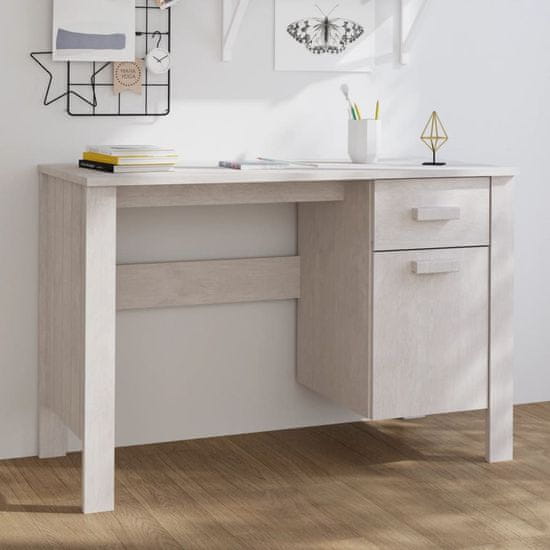 Vidaxl Pisalna miza bela 113x50x75 cm trdna borovina