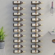 Vidaxl Stenski nosilci za 10 steklenic vina, 2 kosa, zlati, kovinski