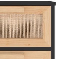 Vidaxl Komoda črna 40x30x90 cm trdna borovina in naravni ratan