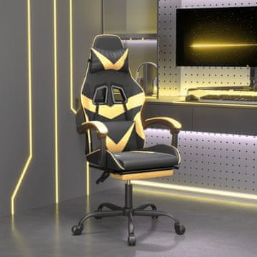 Vidaxl vidaXL Vrtljiv igralni stol z naslonom za noge, črno-zlat