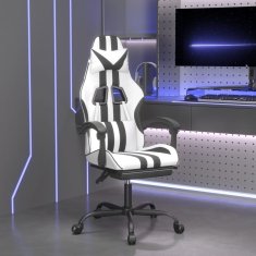 Vidaxl Vrtljivi gaming stol z oporo za noge belo in črno umetno usnje