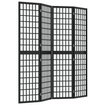 Vidaxl Zložljiv 4-delni paravan japonski stil 160x170 cm črne barve