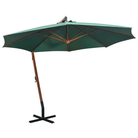 Vidaxl Viseč senčnik 350 cm lesen drog zelene barve