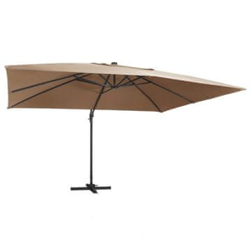 Vidaxl Stranski senčnik LED in aluminijast drog 400x300 cm taupe