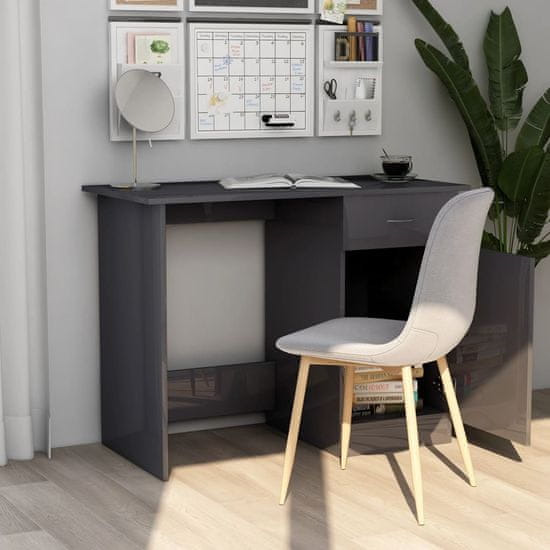 Vidaxl Pisalna miza visok sijaj siva 100x50x76 cm iverna plošča