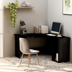 Vidaxl Kotna miza L-oblike visok sijaj črna 120x140x75cm iverna plošča