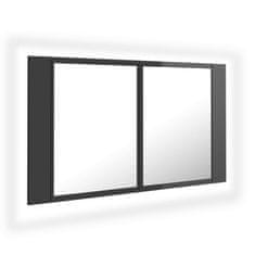 Vidaxl LED kopalniška omarica z ogledalom visok sijaj siva 80x12x45 cm