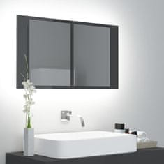 Vidaxl LED kopalniška omarica z ogledalom visok sijaj siva 80x12x45 cm