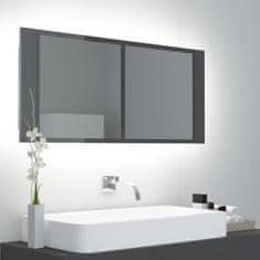 Vidaxl LED kopalniška omarica z ogledalom visok sijaj siva 100x12x45cm
