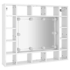 Vidaxl Omarica z ogledalom in LED lučmi visok sijaj bela 91x15x76,5 cm
