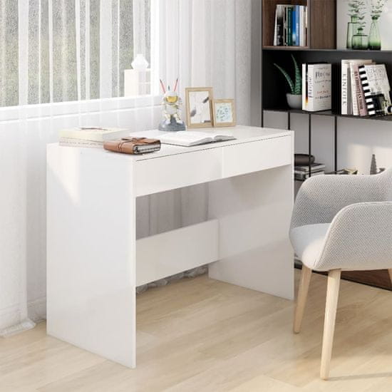 Vidaxl Pisalna miza visok sijaj bela 101x50x76,5 cm iverna plošča