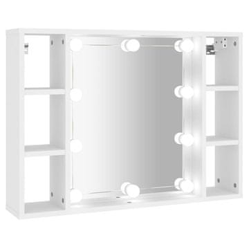 Vidaxl Omarica z ogledalom in LED lučkami bela 76x15x55 cm