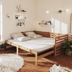 Greatstore Izvlečna dnevna postelja medeno rjava borovina 2x(90x200) cm