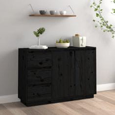 Vidaxl Komoda črna 111x34x75 cm trdna borovina