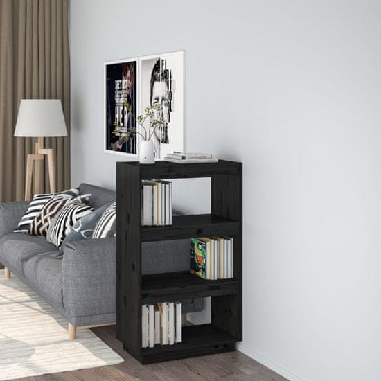 Vidaxl Knjižna omara / pregrada črna 60x35x103 cm trdna borovina
