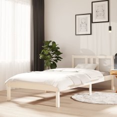 Vidaxl Posteljni okvir bel iz trdnega lesa 90x200 cm