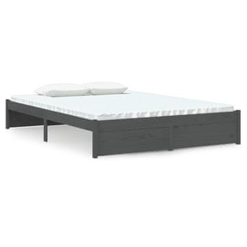 Vidaxl Posteljni okvir siv iz trdnega lesa 140x200 cm
