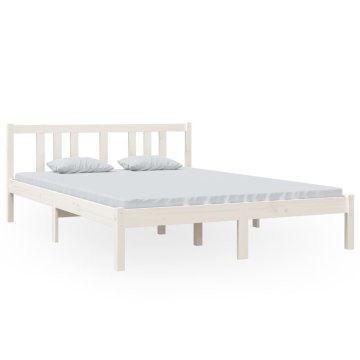 Vidaxl Posteljni okvir bel iz trdnega lesa 140x200 cm