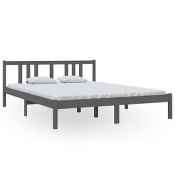 Vidaxl Posteljni okvir siv iz trdnega lesa 150x200 cm