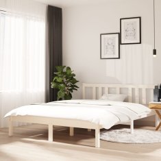 Vidaxl Posteljni okvir bel iz trdnega lesa 140x190 cm