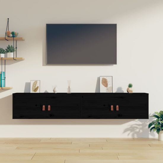 Greatstore Stenska omarica 2 kosa črna 80x30x30 cm trdna borovina