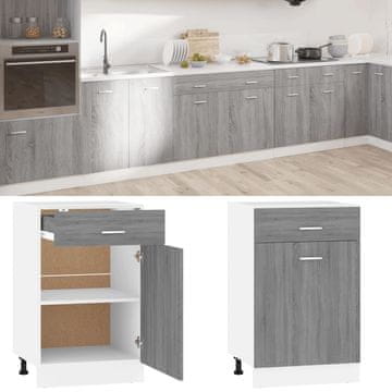 Vidaxl vidaXL Spodnja omarica s predalom, siva sonoma hrastova barva, 50x46x81,5 cm