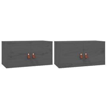 Vidaxl Stenska omarica 2 kosa siva 60x30x30 cm trdna borovina