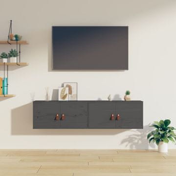 Vidaxl vidaXL Stenske omarice, komplet 2 kosov, sive 60x30x30 cm, masiven borov les