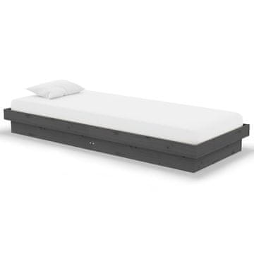 Vidaxl Posteljni okvir siv iz trdnega lesa 75x190 cm