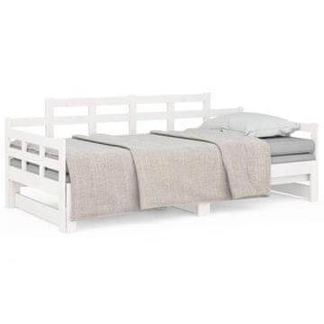 Vidaxl Izvlečna dnevna postelja bela trdna borovina 2x(90x200) cm