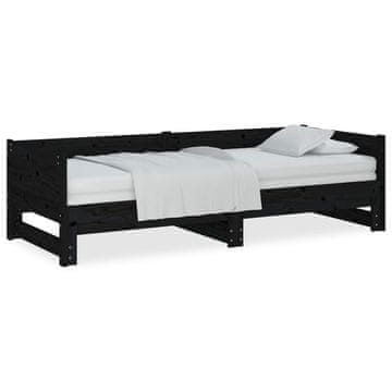 Vidaxl Izvlečna dnevna postelja črna trdna borovina 2x(90x200) cm