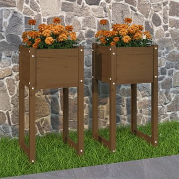 Vidaxl vidaXL Rožna korita 2 kosa medeno rjava 40x40x81 cm masivni borov les