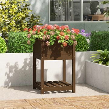 Vidaxl vidaXL Cvetlični lonec s polico medeno rjave barve 54x54x81 cm masiven borov les