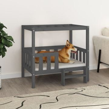 Vidaxl vidaXL Pasja postelja, siva, 95,5 x 73,5 x 90 cm, masiven borov les