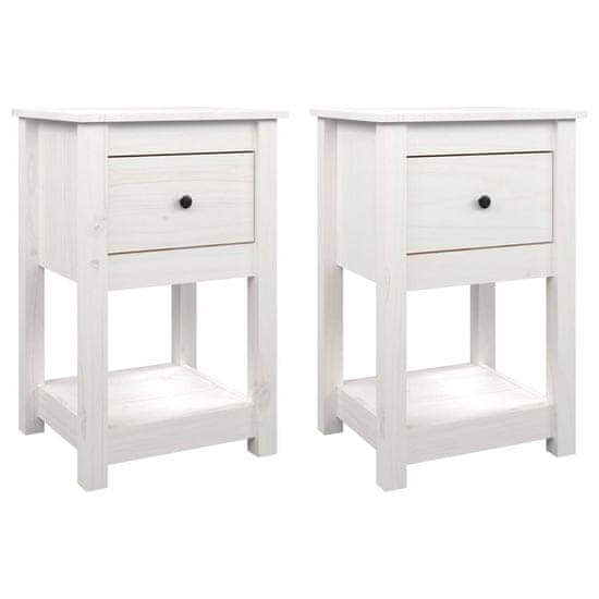 Vidaxl Nočna omarica 2 kosa bela 40x35x61,5 cm trdna borovina