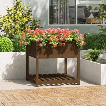 Vidaxl vidaXL Cvetlični lonec s polico medeno rjav 82,5x82,5x81 cm borov les