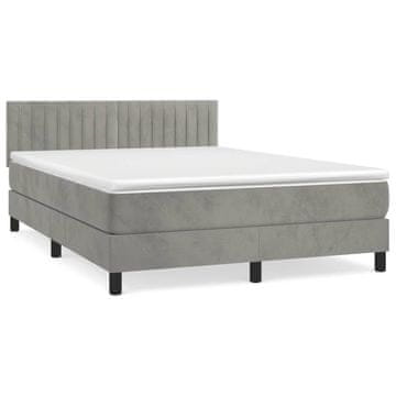 Vidaxl Box spring postelja z vzmetnico svetlo siv 140x190 cm žamet