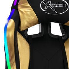 Vidaxl Racing stol z RGB LED lučkami zlato in črno umetno usnje