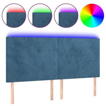 Vidaxl LED posteljno vzglavje temno modro 180x5x118/128 cm žamet