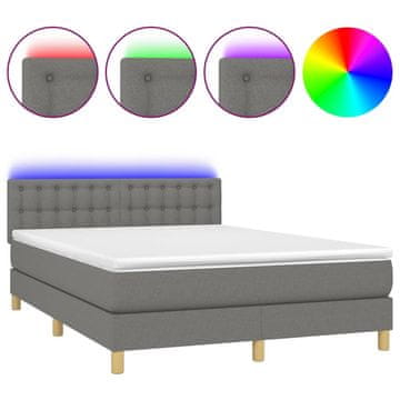 Vidaxl Box spring postelja z vzmetnico LED temno siva 140x200 cm blago