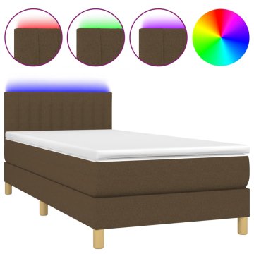 Vidaxl Box spring postelja z vzmetnico LED temno rjava 90x190 cm blago