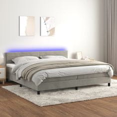 Vidaxl Box spring postelja z vzmetnico LED svetlo siva 200x200cm žamet