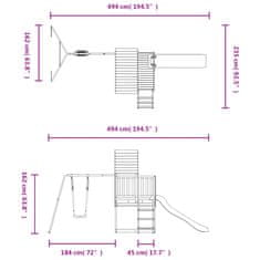 Vidaxl Igralo s toboganom, lestvijo in gugalnico trdna borovina