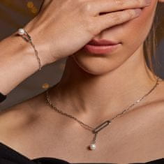 Hot Diamonds Elegantna srebrna zapestnica z diamanti in biseri Linked DL652