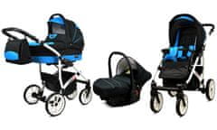 Babylux Largo Black Aqua | 3v1 Kombinirani Voziček kompleti | Otroški voziček + Carrycot + Avtosedežem