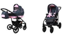 Babylux Largo Grey Light Pink | 2v1 Kombinirani Voziček kompleti | Otroški voziček + Carrycot