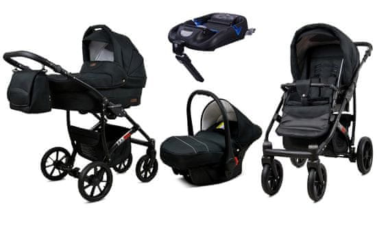 Babylux Largo Black | 4v1 Kombinirani Voziček kompleti | Otroški voziček + Carrycot + Avtosedežem + ISOFIX